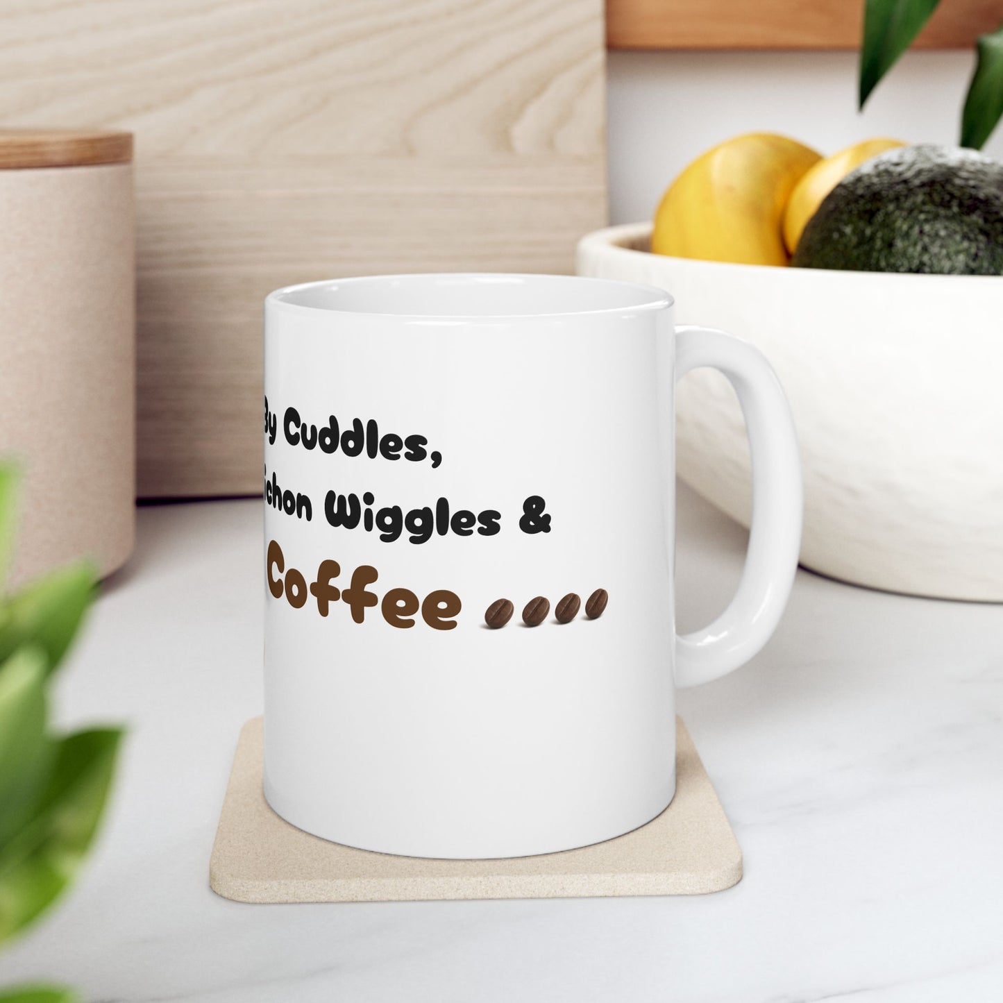 Bichon Wiggly Cuddle Mug - Powered by Cuddles, Pet Lovers Gift, Cute Coffee Cup, Dog Themed Mug, Fun Sips for Animal Fans