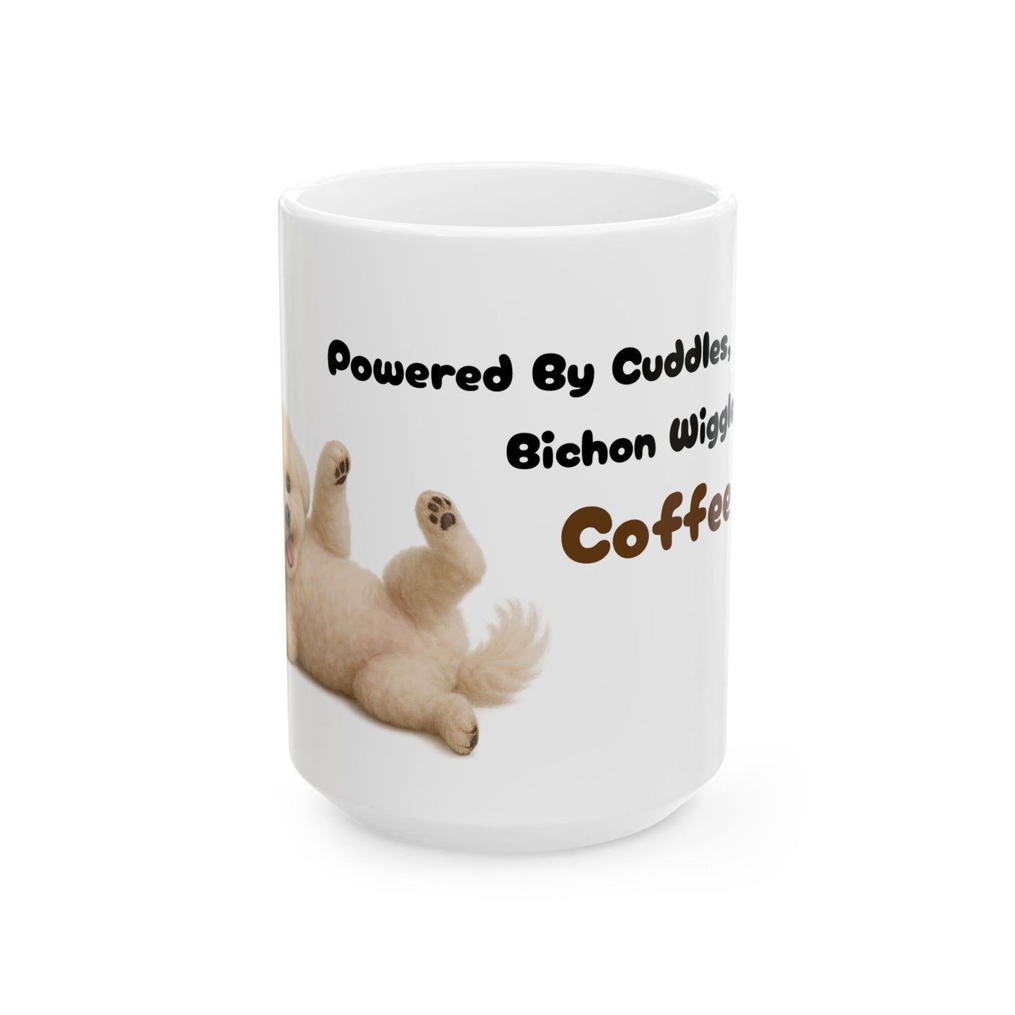 Bichon Wiggly Cuddle Mug - Powered by Cuddles, Pet Lovers Gift, Cute Coffee Cup, Dog Themed Mug, Fun Sips for Animal Fans