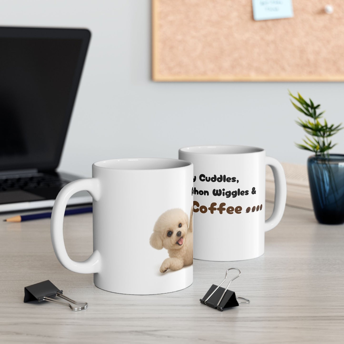 Bichon Wiggly Cuddle Mug - Powered by Cuddles, Pet Lovers Gift, Cute Coffee Cup, Dog Themed Mug, Fun Sips for Animal Fans