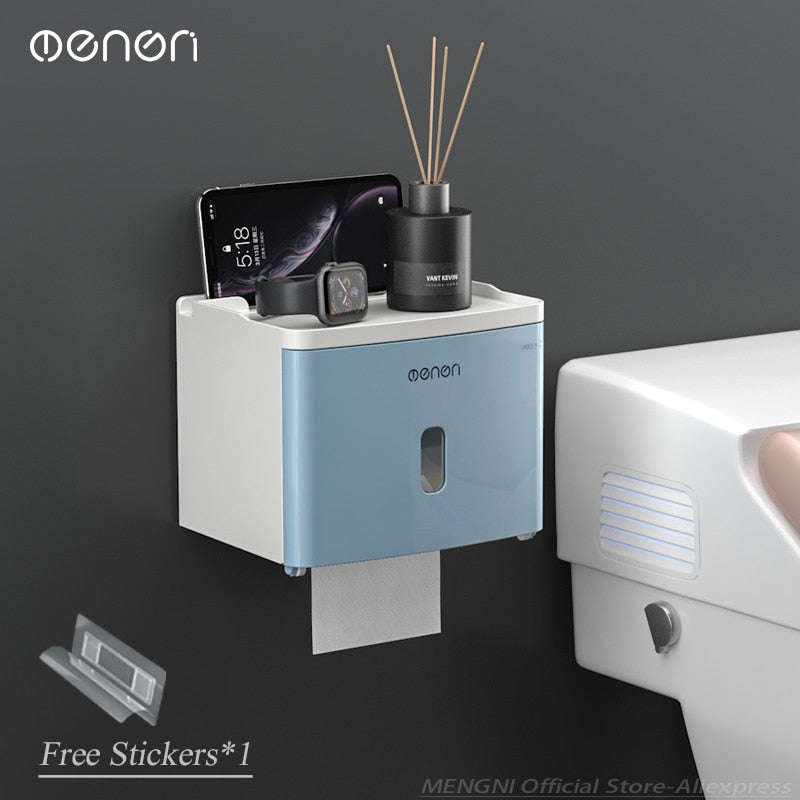 MENGNI-High Quality Toilet Paper Holder Waterproof Tissue Storage Box Wall Mount Toilet Roll Organizer Bathroom Accessories Sets