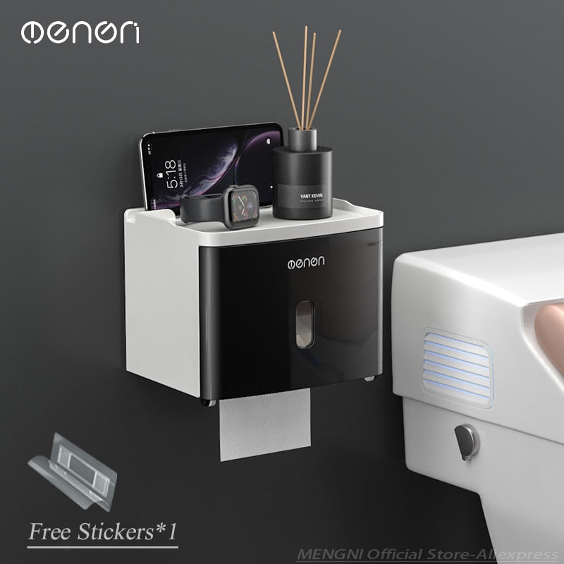 MENGNI-High Quality Toilet Paper Holder Waterproof Tissue Storage Box Wall Mount Toilet Roll Organizer Bathroom Accessories Sets
