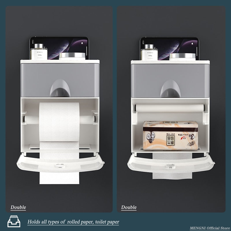 MENGNI-High Quality Toilet Paper Holder Waterproof Tissue Storage Box Wall Mount Toilet Roll Organizer Bathroom Accessories Sets