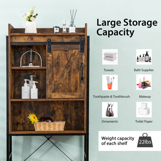 4-Tier Multifunctional Toilet Sorage Cabinet with Adjustable Shelf and Sliding Barn Door-Rustic Brown - Color: Rustic Brown