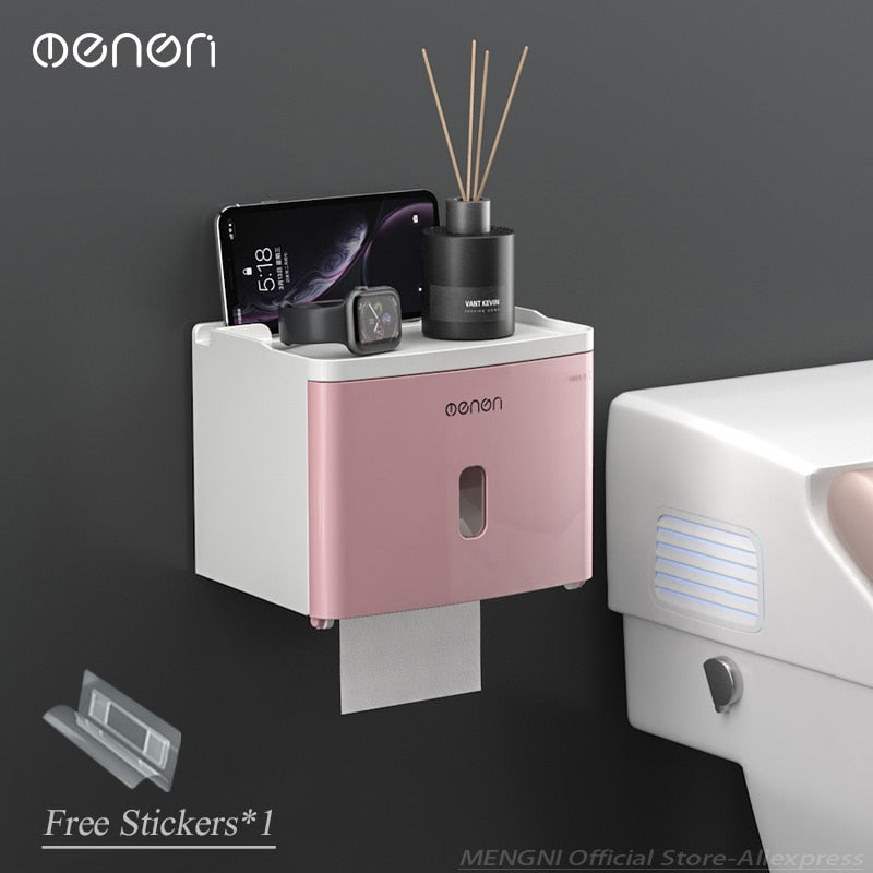 MENGNI-High Quality Toilet Paper Holder Waterproof Tissue Storage Box Wall Mount Toilet Roll Organizer Bathroom Accessories Sets