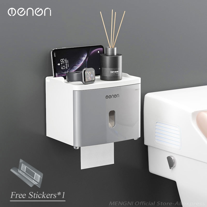 MENGNI-High Quality Toilet Paper Holder Waterproof Tissue Storage Box Wall Mount Toilet Roll Organizer Bathroom Accessories Sets