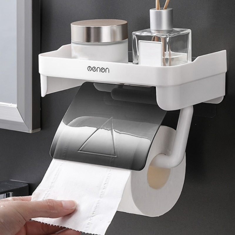 Wall Mount Toilet Paper Holder Top Sundries Storage Plastic Waterproof Roll Paper Storage Rack Bathroom Tissue Organizer Shelves