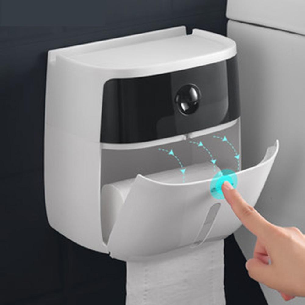 Waterproof Tissue Toilet Roll Paper Holder Bathroom Wall-mounted Plastic Rack Shelf Storage Dispenser LF82003