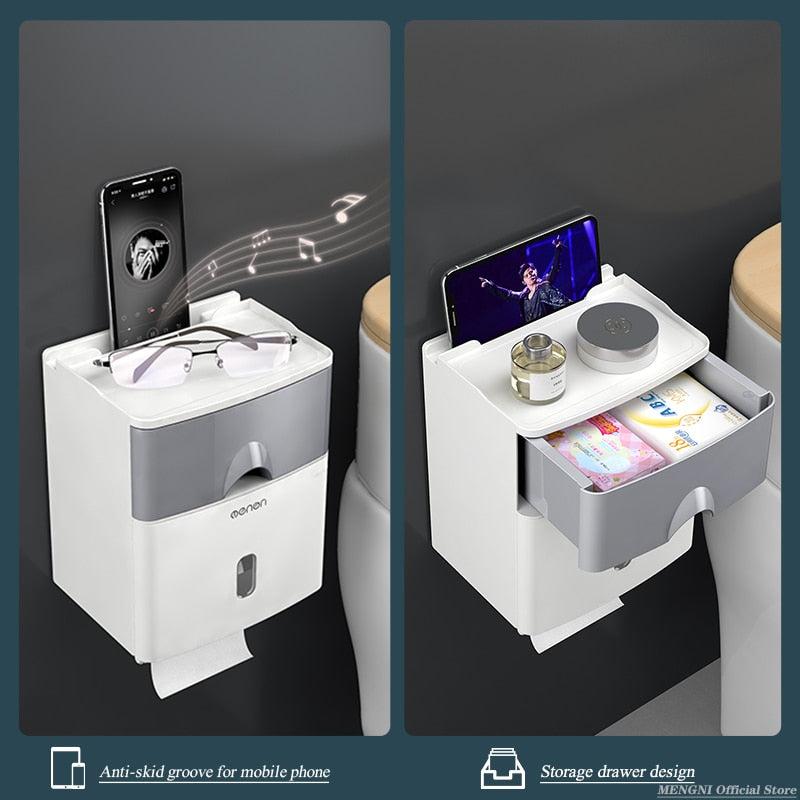 MENGNI-High Quality Toilet Paper Holder Waterproof Tissue Storage Box Wall Mount Toilet Roll Organizer Bathroom Accessories Sets