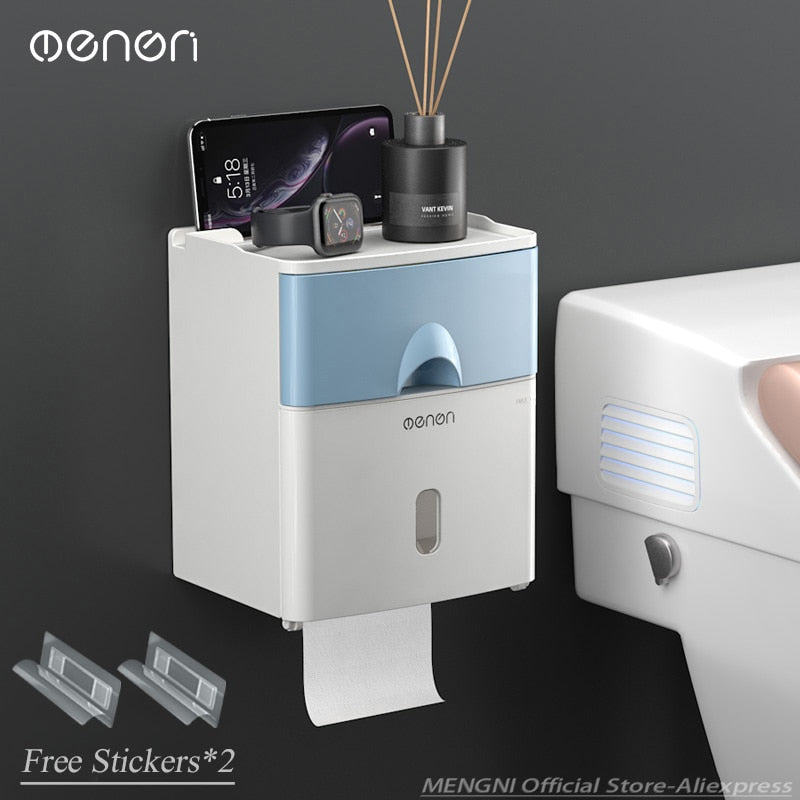 MENGNI-High Quality Toilet Paper Holder Waterproof Tissue Storage Box Wall Mount Toilet Roll Organizer Bathroom Accessories Sets