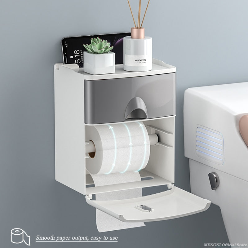 MENGNI-High Quality Toilet Paper Holder Waterproof Tissue Storage Box Wall Mount Toilet Roll Organizer Bathroom Accessories Sets