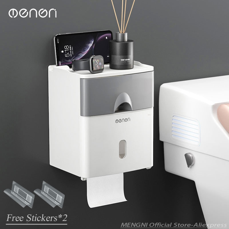 MENGNI-High Quality Toilet Paper Holder Waterproof Tissue Storage Box Wall Mount Toilet Roll Organizer Bathroom Accessories Sets