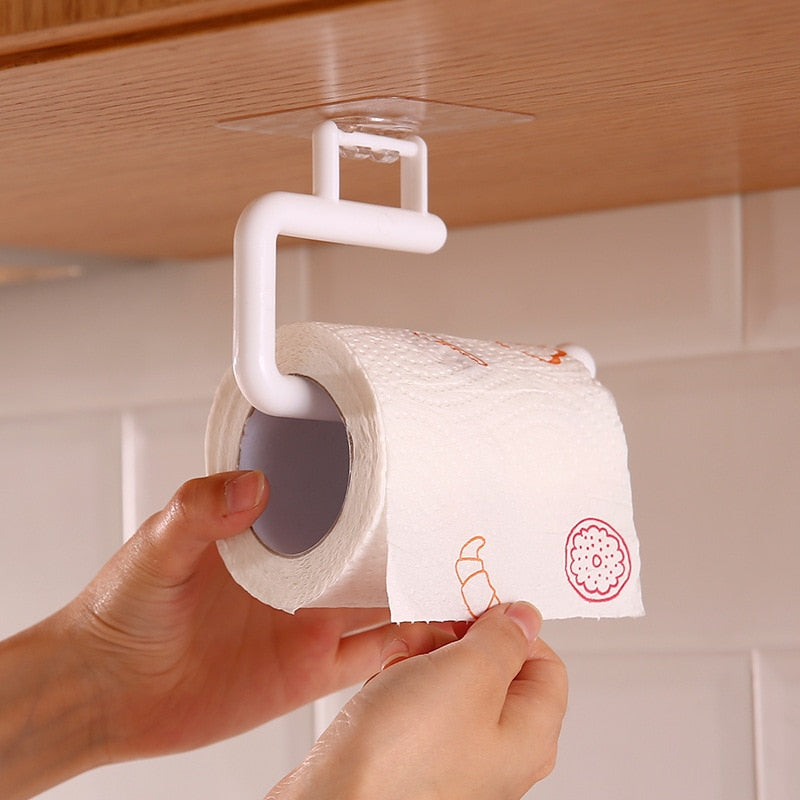 Kitchen Tissue Holder Hanging Toilet Roll Paper Holder Towel Rack Kitchen Bathroom Cabinet Door Hook Holder Organizer