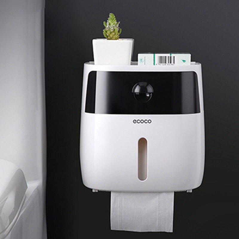 Waterproof Tissue Toilet Roll Paper Holder Bathroom Wall-mounted Plastic Rack Shelf Storage Dispenser LF82003