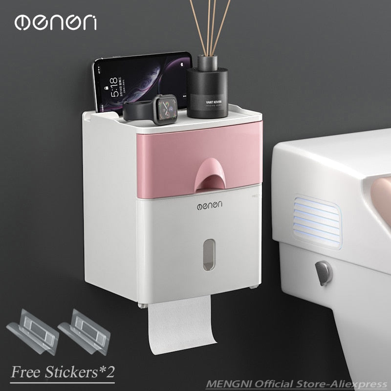 MENGNI-High Quality Toilet Paper Holder Waterproof Tissue Storage Box Wall Mount Toilet Roll Organizer Bathroom Accessories Sets