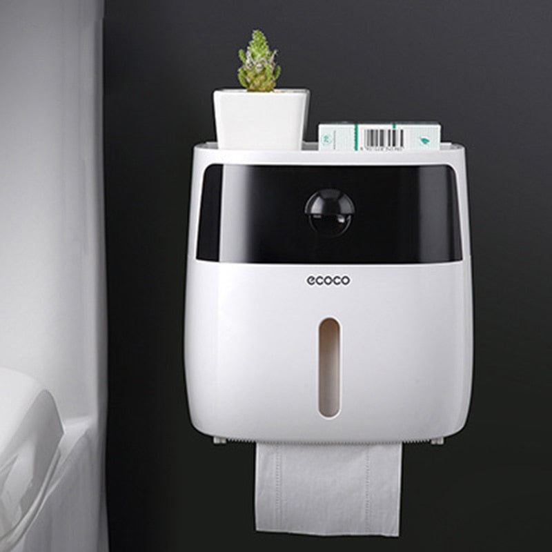 Waterproof Tissue Toilet Roll Paper Holder Bathroom Wall-mounted Plastic Rack Shelf Storage Dispenser LF82003