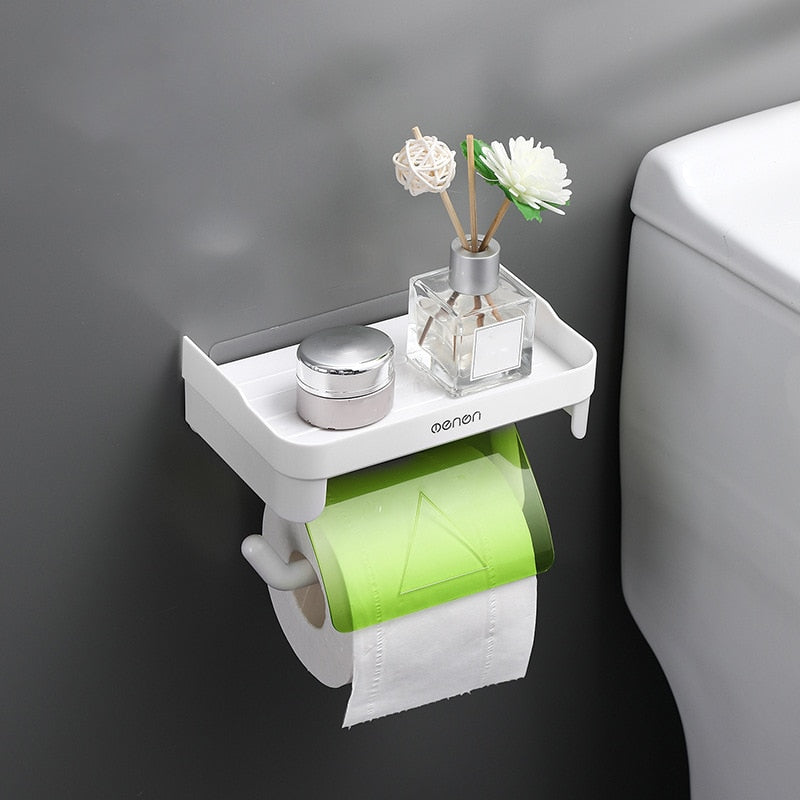 Wall Mount Toilet Paper Holder Top Sundries Storage Plastic Waterproof Roll Paper Storage Rack Bathroom Tissue Organizer Shelves