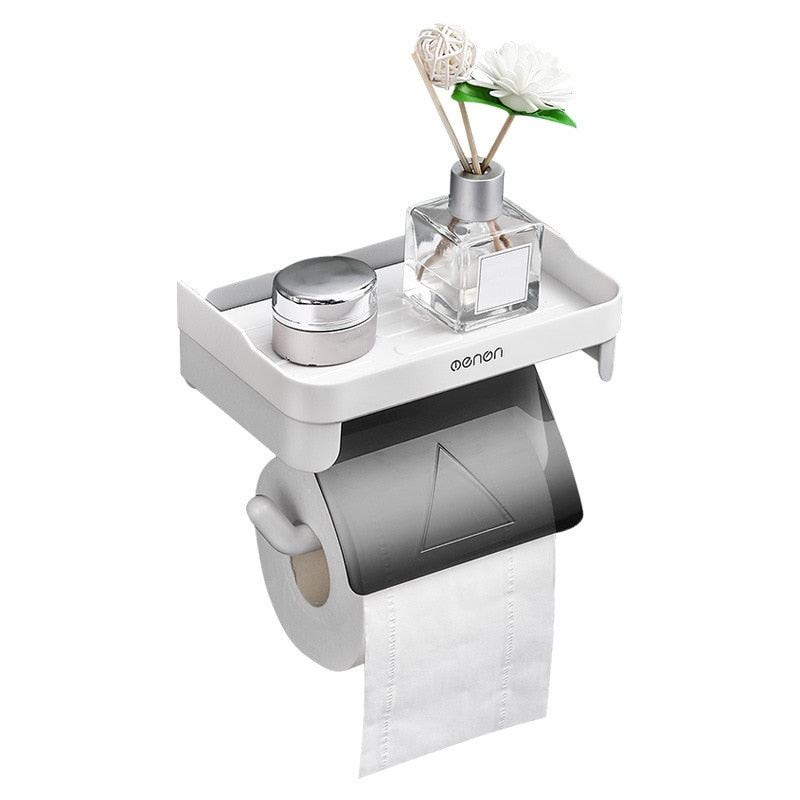 Wall Mount Toilet Paper Holder Top Sundries Storage Plastic Waterproof Roll Paper Storage Rack Bathroom Tissue Organizer Shelves