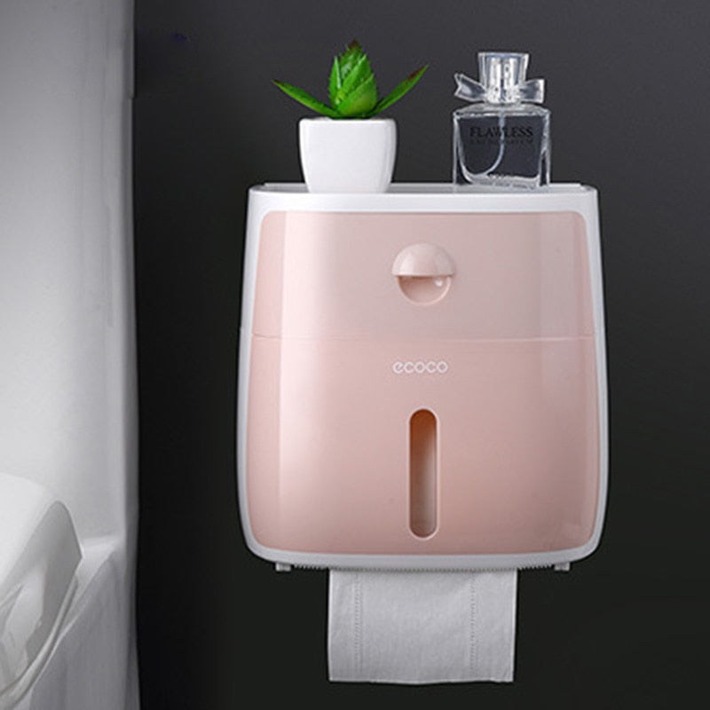 Waterproof Tissue Toilet Roll Paper Holder Bathroom Wall-mounted Plastic Rack Shelf Storage Dispenser LF82003