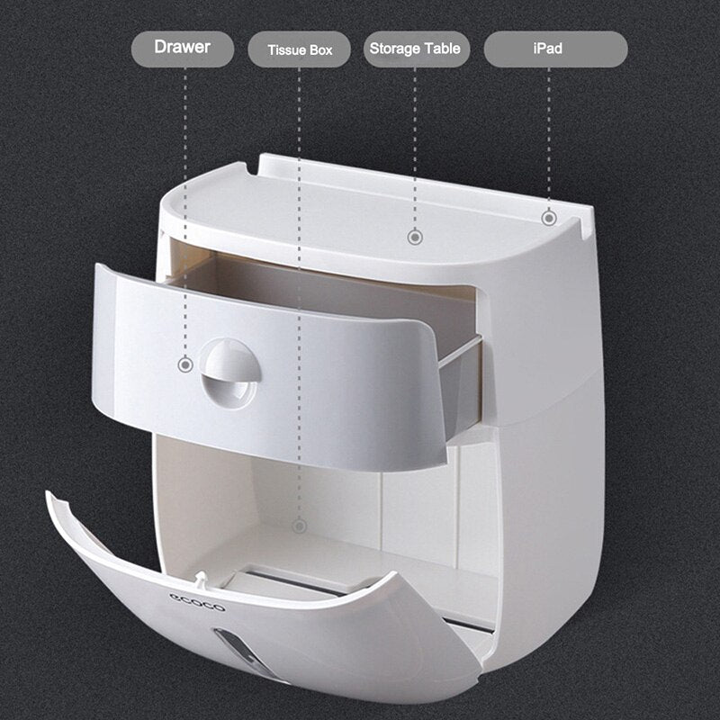 Waterproof Tissue Toilet Roll Paper Holder Bathroom Wall-mounted Plastic Rack Shelf Storage Dispenser LF82003