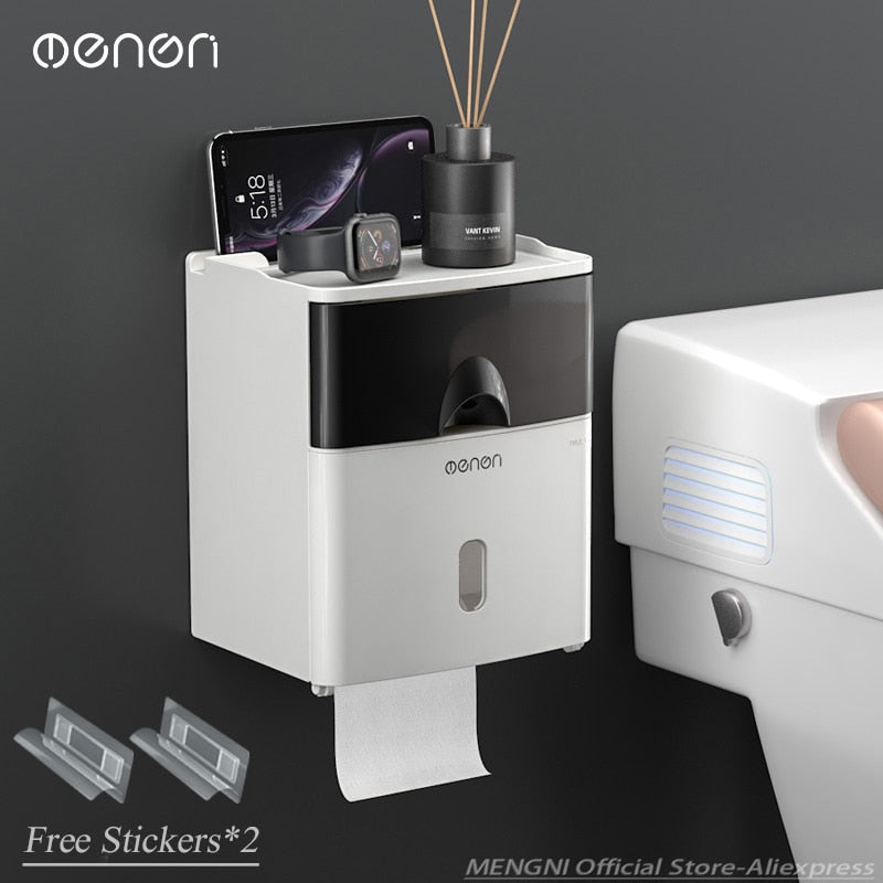 MENGNI-High Quality Toilet Paper Holder Waterproof Tissue Storage Box Wall Mount Toilet Roll Organizer Bathroom Accessories Sets