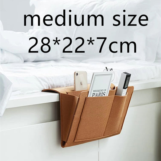Color: Brown28x22x7cm - Bed Storage Bag with Pocket Felt Bedside Hanger Table Sofa Bedroom Mattress Bedside Anti-slip Organizer Holders
