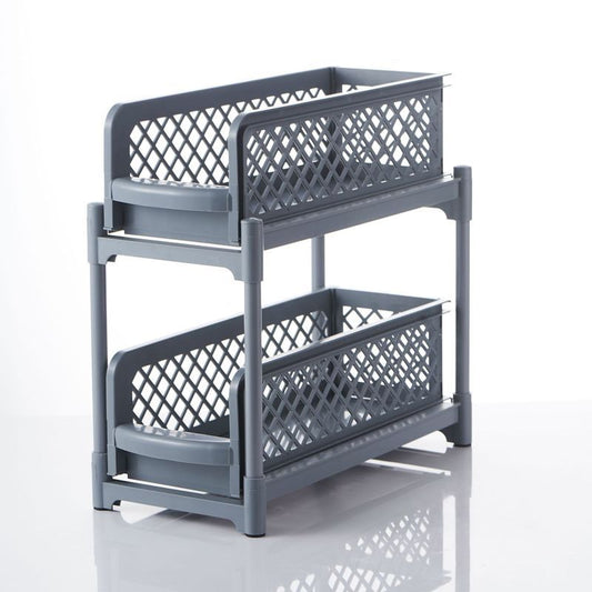 Size: Small, Color: Grey - 2 Tier Sliding Cabinet Basket Organizer Drawer Mesh Storage Organizer