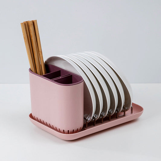 Color: Pink, style: Bowl and chopstick rest - Dish Bowl Countertop Household Shelf And Dish Organizer