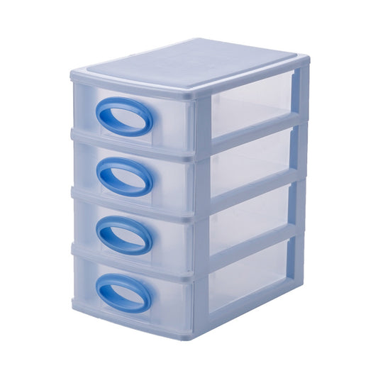 Color: Blue, style: Four tiers - Nordic Style Transparent Multi-layer Drawer Plastic Storage Box Women Girls Bedroom Desktop Cosmetic Boxes Jewelry Organizer New