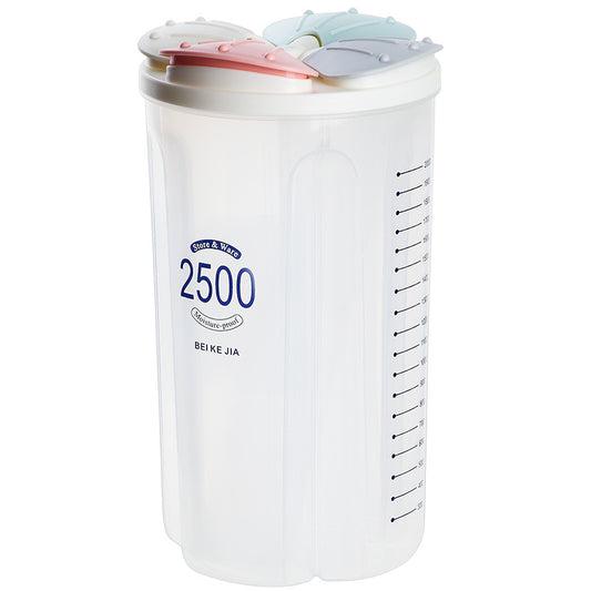 Color: 4 grid - Healthy Containers Cereal Grain Dry Food Storage Tank Transparent Cover Plastic Case