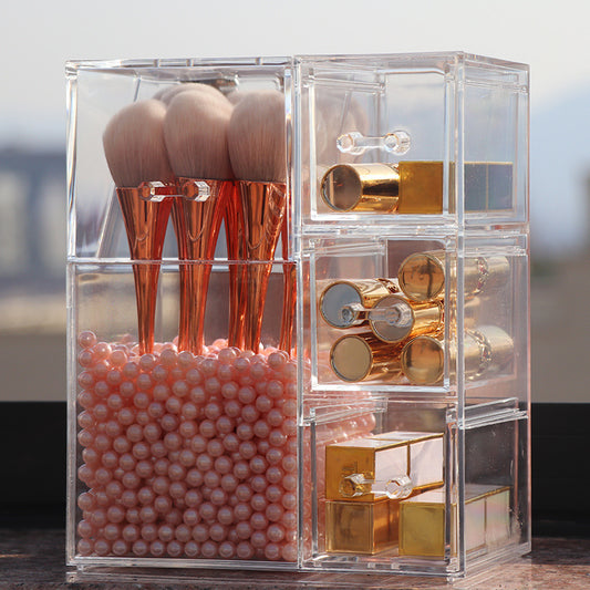 Color: Drawer pink - Clear Plastic Makeup Brush Storage Box with Cover Jewelry Earring Organizer Acrylic Makeup Organizer