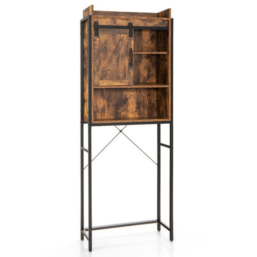 4-Tier Multifunctional Toilet Sorage Cabinet with Adjustable Shelf and Sliding Barn Door-Rustic Brown - Color: Rustic Brown