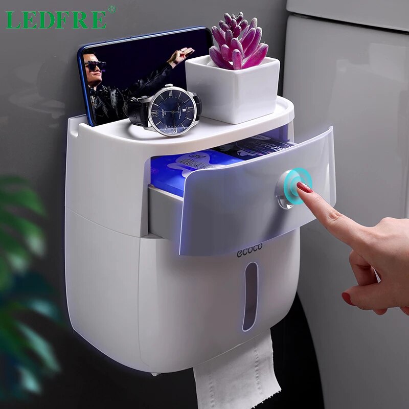 Waterproof Tissue Toilet Roll Paper Holder Bathroom Wall-mounted Plastic Rack Shelf Storage Dispenser LF82003