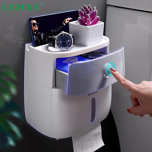 Waterproof Tissue Toilet Roll Paper Holder Bathroom Wall-mounted Plastic Rack Shelf Storage Dispenser LF82003
