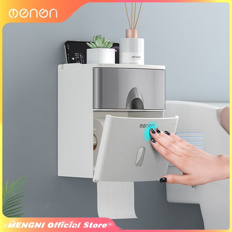 MENGNI-High Quality Toilet Paper Holder Waterproof Tissue Storage Box Wall Mount Toilet Roll Organizer Bathroom Accessories Sets